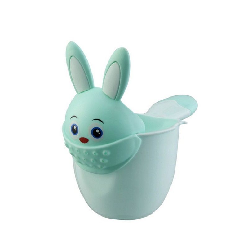 Newborn Child Shower Shampoo Cup Shampoo Cap Baby Cartoon Rabbit Shower Cup Baby Shower Water Spoon Bath Cup Watering Cup Light Green