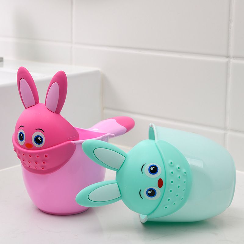 Newborn Child Shower Shampoo Cup Shampoo Cap Baby Cartoon Rabbit Shower Cup Baby Shower Water Spoon Bath Cup Watering Cup Light Green big image 2