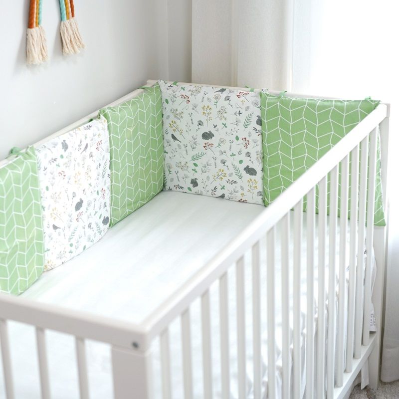 1-piece 100% Cotton Baby Bumper Cushion Pillow Bumpers In The Crib Baby Bed Protection Tour Light Green big image 1