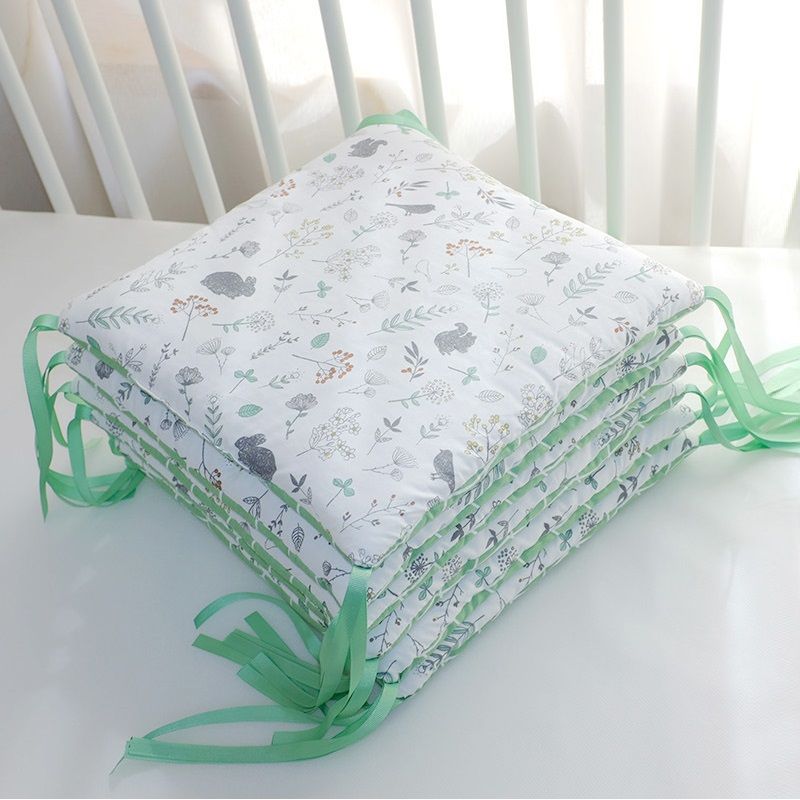 1-piece 100% Cotton Baby Bumper Cushion Pillow Bumpers In The Crib Baby Bed Protection Tour Light Green big image 2