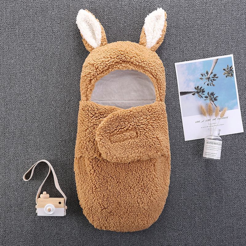 Newborn Solid Color Ear Hooded Sleeping Bag Anti-startle and Anti-kick Blanket Wrap Baby Sleeping Wrap Swaddle Yellow