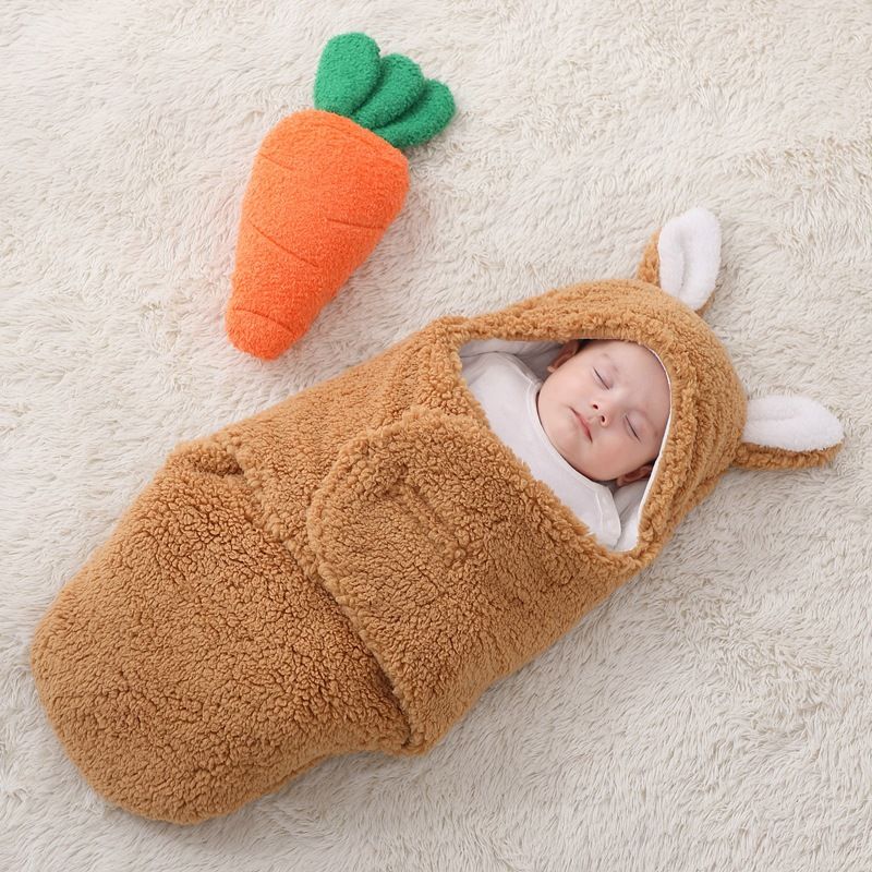 Neugeborenes einfarbiges Ohr mit Kapuze Schlafsack Anti-Erschrecken und Anti-Kick-Decke Wrap Baby-Schlafsack Swaddle gelb big image 3