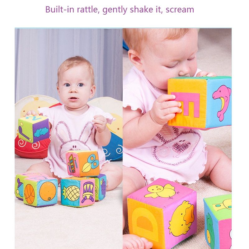 6-pack Baby Cloth Building Blocks Soft Rattle Mobile Magic Cube Plush Block with Sound Newborn Baby Early Educational Toys Colorful big image 3