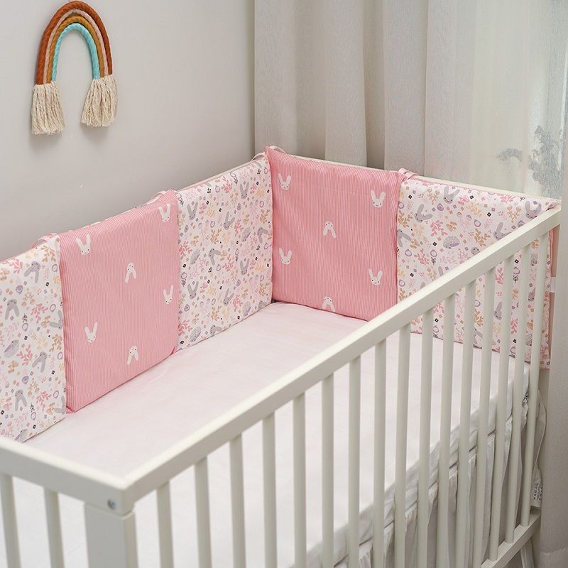 1-piece 100% Cotton Baby Crib Bumpers Removable Guard Rail Padded Circumference Bed Protection Safety Bed Side Rail Guard Protector Light Pink big image 8