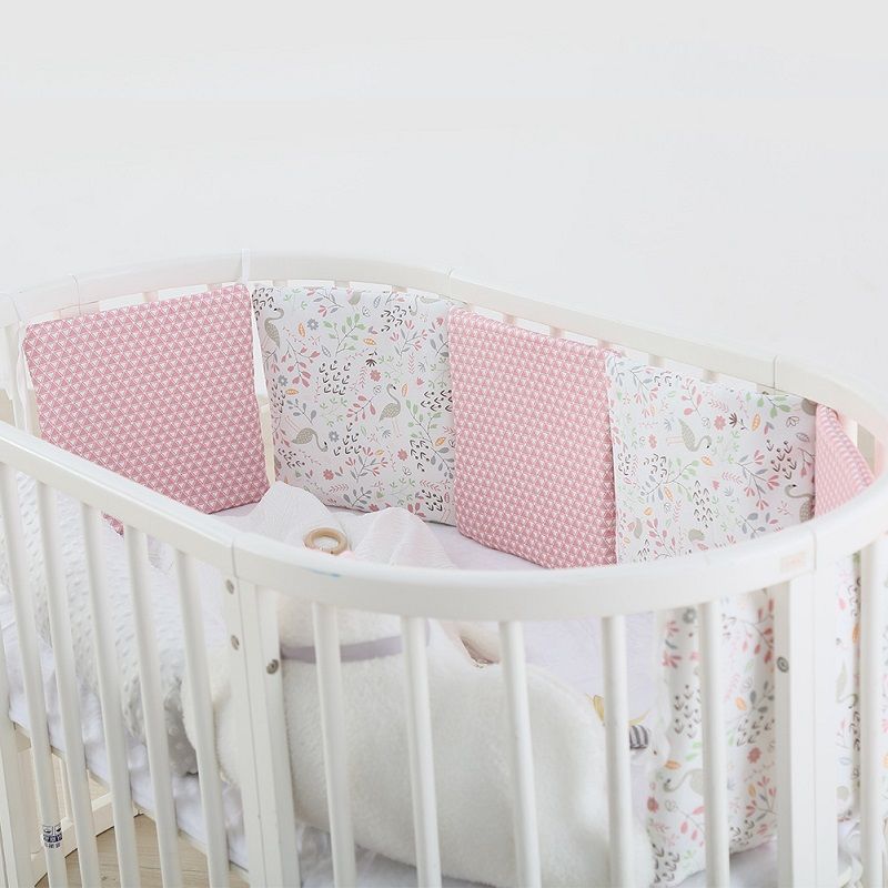 1-piece 100% Cotton Baby Crib Bumpers Removable Guard Rail Padded Circumference Bed Protection Safety Bed Side Rail Guard Protector Light Pink big image 2