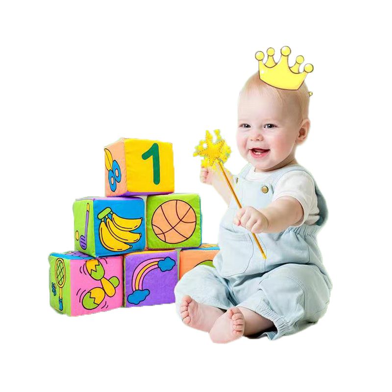 6-pack Baby Cloth Building Blocks Soft Rattle Mobile Magic Cube Plush Block with Sound Newborn Baby Early Educational Toys Colorful big image 2