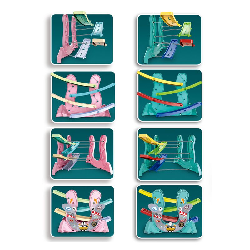 Brinquedos de corrida de rampa de carro infantil com 4 mini carros, pista de deslizamento, brinquedos de trilho montados diy para meninos e meninas Turquesa big image 4
