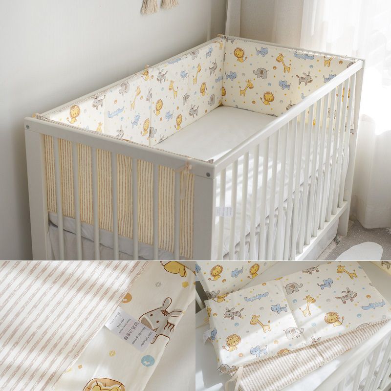 1-piece 100% Cotton Gauze Cartoon Pattern Removable Baby Crib Rail Padded Bumpers Safety Bed Side Rail Guard Protector Yellow big image 3