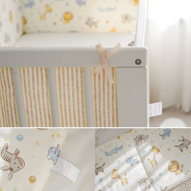 1-piece 100% Cotton Gauze Cartoon Pattern Removable Baby Crib Rail Padded Bumpers Safety Bed Side Rail Guard Protector Yellow big image 4