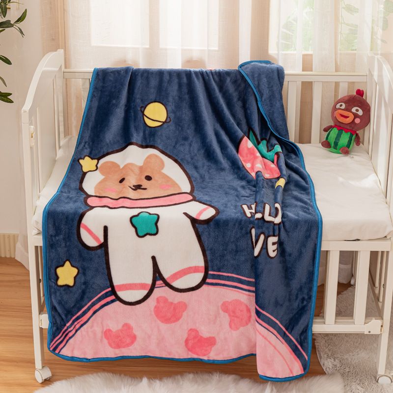 Cute Cartoon Fleece Blanket Baby Quilt Hold Blanket Home Bed Blanket Kids Bedding Kindergarten Nap Blanket Dark Blue