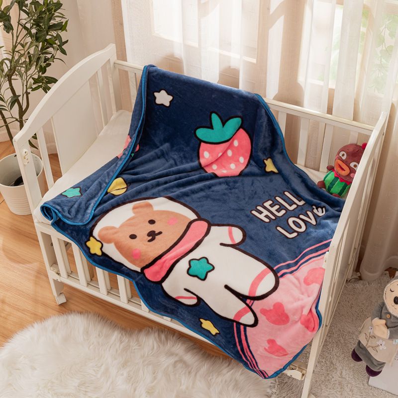 Cute Cartoon Fleece Blanket Baby Quilt Hold Blanket Home Bed Blanket Kids Bedding Kindergarten Nap Blanket Dark Blue big image 2