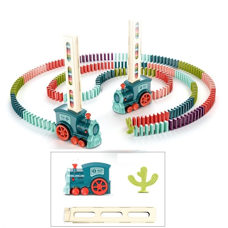 Conjunto de trem de dominó elétrico para crianças com construção de dominó de som de trem simulado e brinquedo de empilhamento presente de brinquedo educativo diy (trem elétrico e dominó precisam ser adquiridos separadamente) Rosa big image 6