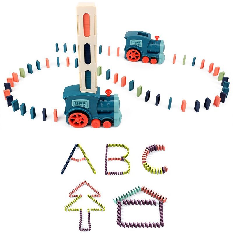Conjunto de trem de dominó elétrico para crianças com construção de dominó de som de trem simulado e brinquedo de empilhamento presente de brinquedo educativo diy (trem elétrico e dominó precisam ser adquiridos separadamente) Rosa big image 8
