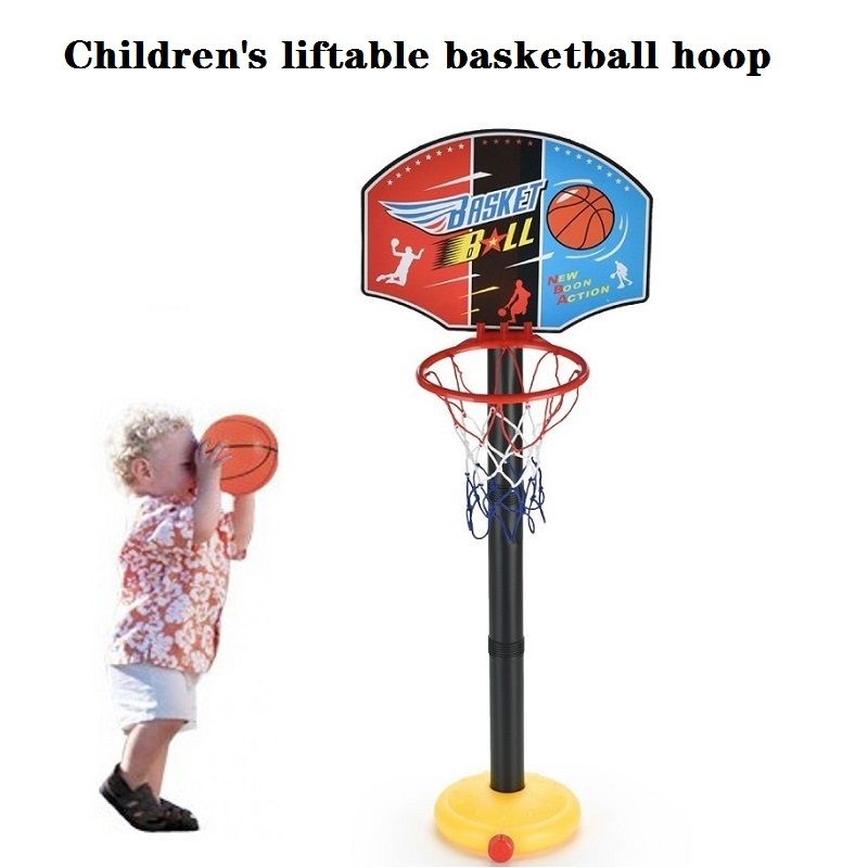 Kids Liftable Basketball Hoop Stand with Balls Pump Adjustable Height Indoor Outdoor Backyard Yard Games Toys Color block