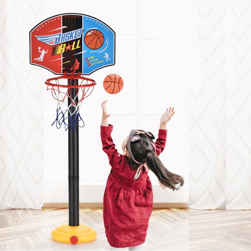 Kids Liftable Basketball Hoop Stand with Balls Pump Adjustable Height Indoor Outdoor Backyard Yard Games Toys Color block big image 3