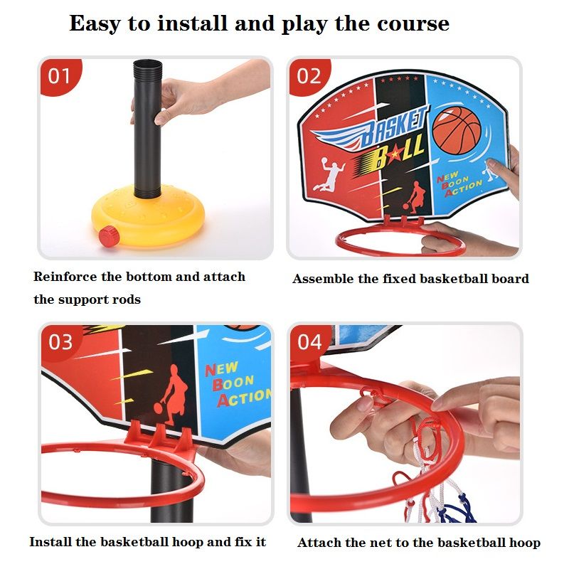 Kids Liftable Basketball Hoop Stand with Balls Pump Adjustable Height Indoor Outdoor Backyard Yard Games Toys Color block big image 4