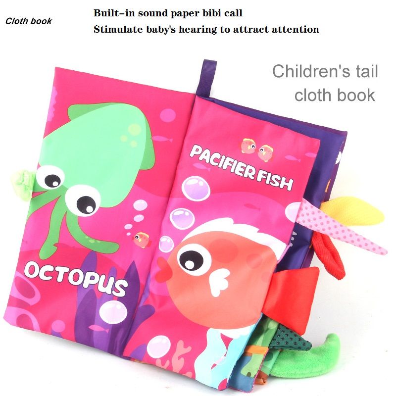 Animal Tails Cloth Book Washable Baby Soft Cloth Book Toys Built-in Sound Paper Activity Early Education Toy (Flying Animals / Ocean World / Animal Travel) Color-A big image 4