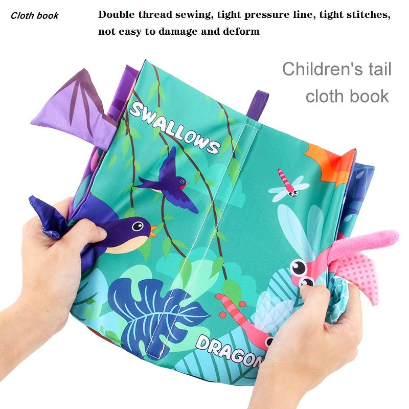 Animal Tails Cloth Book Washable Baby Soft Cloth Book Toys Built-in Sound Paper Activity Early Education Toy (Flying Animals / Ocean World / Animal Travel) Color-A big image 5