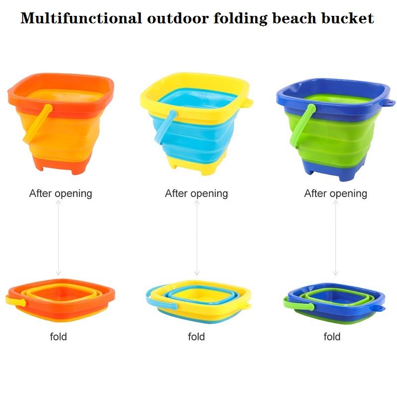 لعبة دلو الشاطئ القابلة للطي متعددة الوظائف المحمولة دلاء الرمل القابلة للطي للشاطئ في الهواء الطلق اللعب تخزين نقل الرمال المائية أخضر big image 2