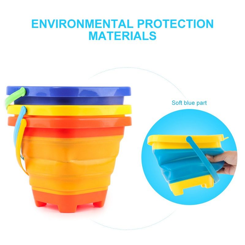 Folding Beach Bucket Toy Multifunction Portable Foldable Sand Buckets for Beach Outdoor Playing Water Sand Transport Storage Green big image 6