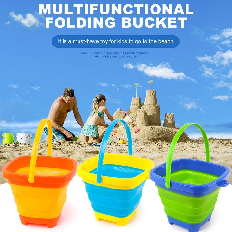 Folding Beach Bucket Toy Multifunction Portable Foldable Sand Buckets for Beach Outdoor Playing Water Sand Transport Storage Green big image 7