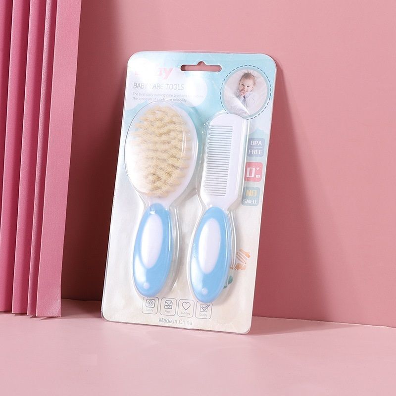 Safety Baby Hair Brush & Comb Set Newborn Wash Hair Massage Scalp Brush Cleaning Care Blue big image 2