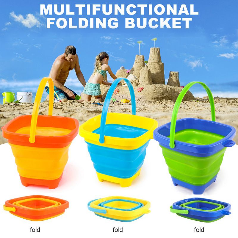 Folding Beach Bucket Toy Multifunction Portable Foldable Sand Buckets for Beach Outdoor Playing Water Sand Transport Storage Green big image 8