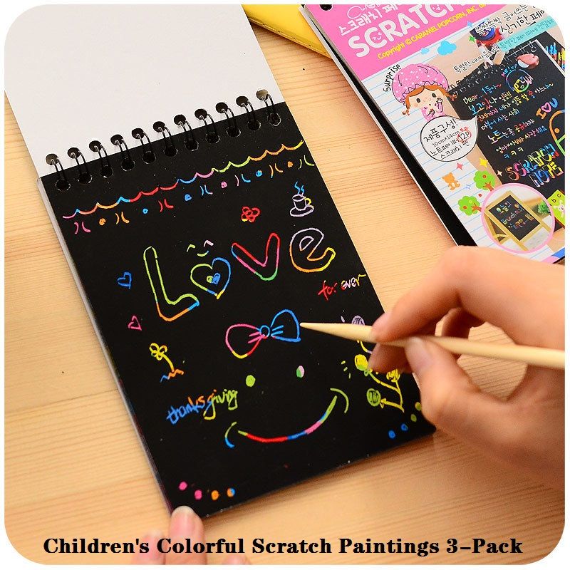 3-pack Rainbow Scratch Painting Notes Colorful Magic Scratch Off Paper Art Craft Notes (Random Color) Multi-color big image 2