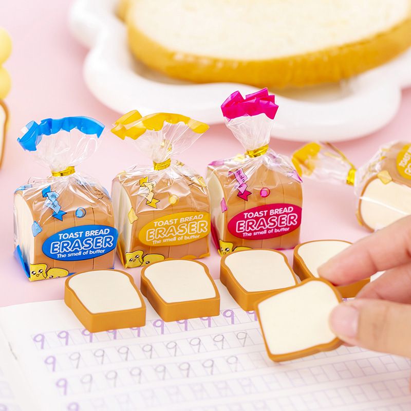 4-pack Creative Cute Simulation Toast Eraser School Supplies Student Stationery Beige big image 1