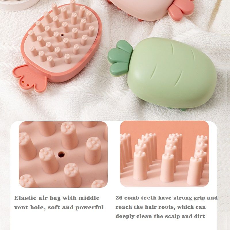 Baby Shampoo Massage Brush Carrot Shape Scalp Hair Body Cleaning Brush Green big image 4