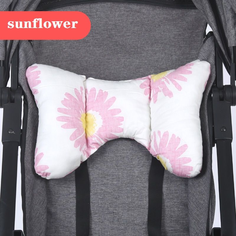 100% Cotton Baby Head Neck Support Pillow Travel Pillow for Stroller & Car Seat & Dining Chair Pink big image 1