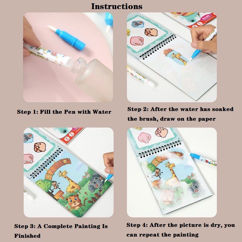 Magical Water Painting Kids Paint with Water Reusable Mess-Free Activity Book (Unicorn Dinosaur Beauty Girl) Green big image 5