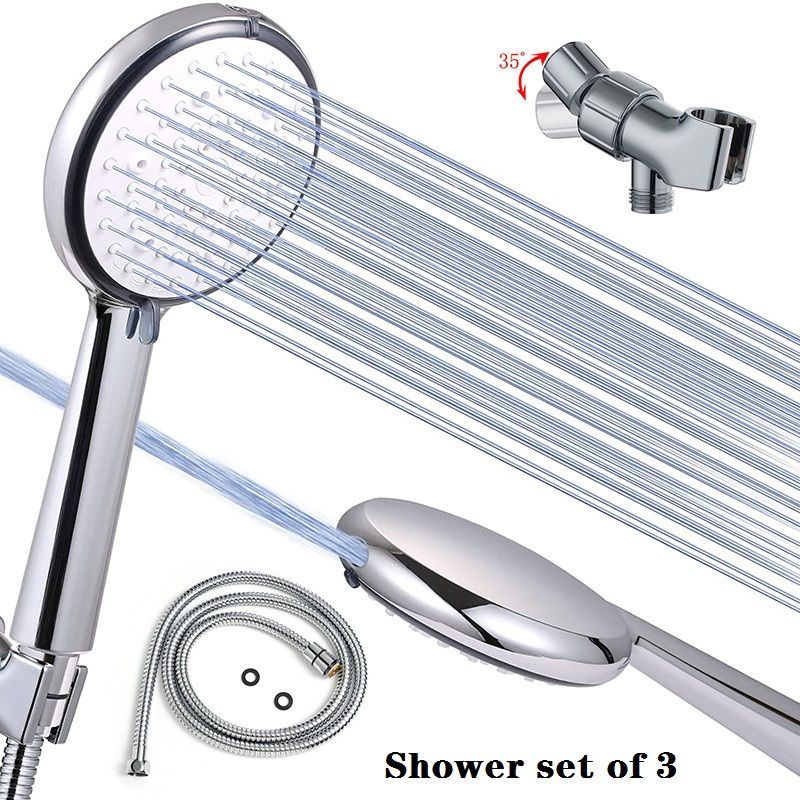 3-pack High Pressure Handheld Shower Set 6 Spray Modes Showerhead with Bracket & Hose Silver big image 1