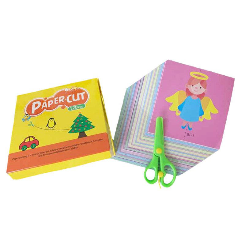 120Pcs Kids Fun Paper-Cut Set with Plastic Scissors Origami Paper Art Training Scissors Crafts Kits Multi-color