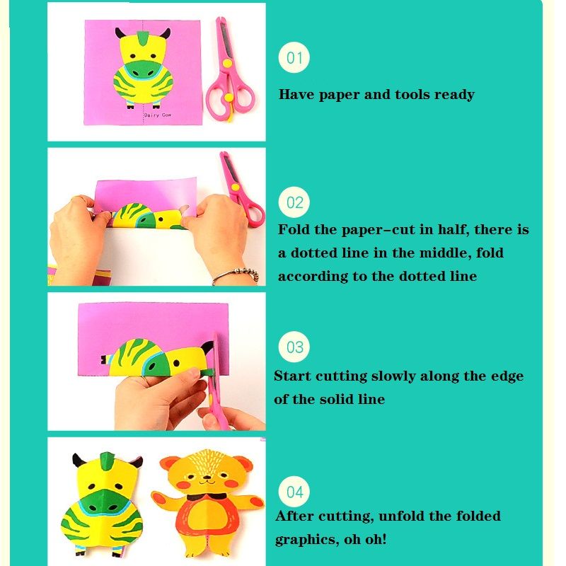 120Pcs Kids Fun Paper-Cut Set with Plastic Scissors Origami Paper Art Training Scissors Crafts Kits Multi-color big image 4