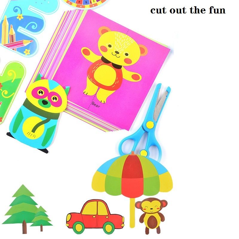 120Pcs Kids Fun Paper-Cut Set with Plastic Scissors Origami Paper Art Training Scissors Crafts Kits Multi-color big image 5