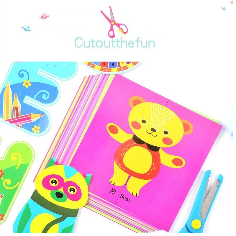 Conjunto de corte de papel divertido para crianças de 120 peças com tesoura de plástico origami kits de artesanato de tesoura de treinamento de arte de papel Multicolorido big image 6