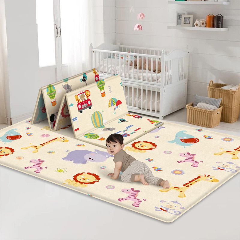 Baby Rug for Crawling Baby Toddlers Area Rugs Educational Play Mat Double-sided Cartoon Animals Transportation Pattern (70.87*59.06inch) Red/White