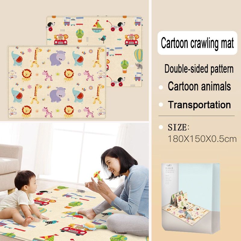 Baby Rug for Crawling Baby Toddlers Area Rugs Educational Play Mat Double-sided Cartoon Animals Transportation Pattern (70.87*59.06inch) Red/White big image 2