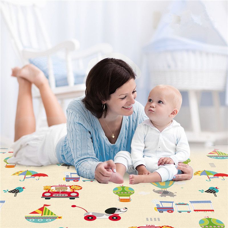 Baby Rug for Crawling Baby Toddlers Area Rugs Educational Play Mat Double-sided Cartoon Animals Transportation Pattern (70.87*59.06inch) Red/White big image 5