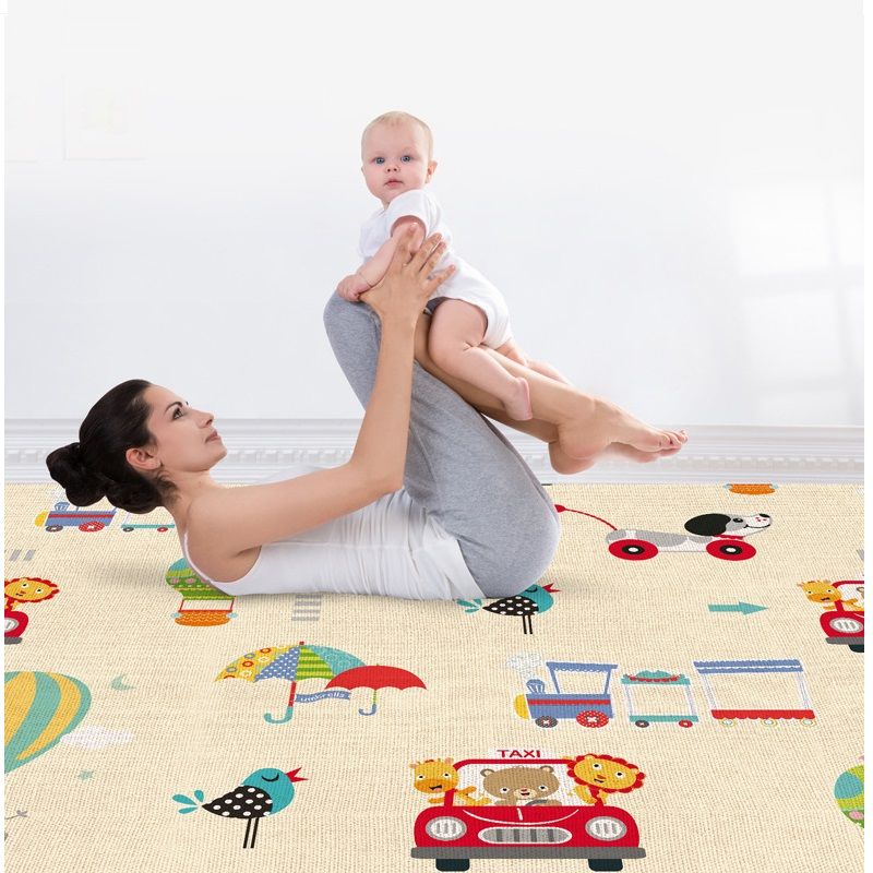 Baby Rug for Crawling Baby Toddlers Area Rugs Educational Play Mat Double-sided Cartoon Animals Transportation Pattern (70.87*59.06inch) Red/White big image 5