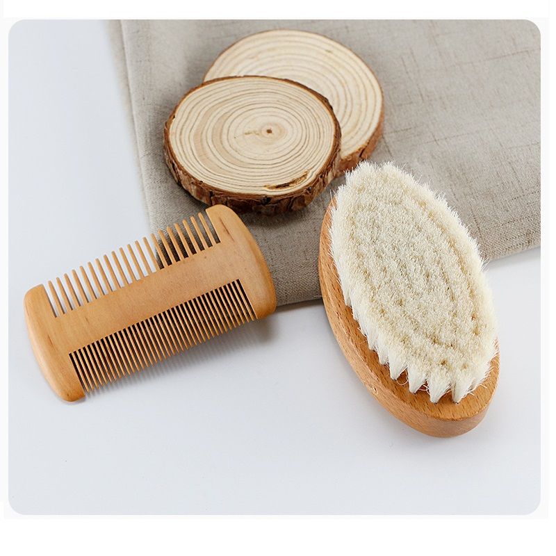Wooden Baby Hair Brush & Pear Wood Comb Set for Newborns and Toddlers Perfect Baby Registry Gift Khaki big image 7