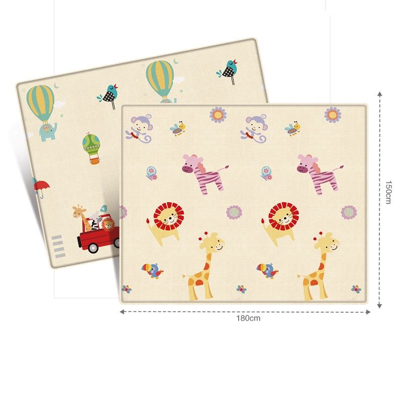 Tapis de bébé pour ramper bébé tout-petits tapis de jeu éducatif tapis de jeu double face motif de transport d'animaux de dessin animé (70,87 * 59,06 pouces) Rouge/ Blanc