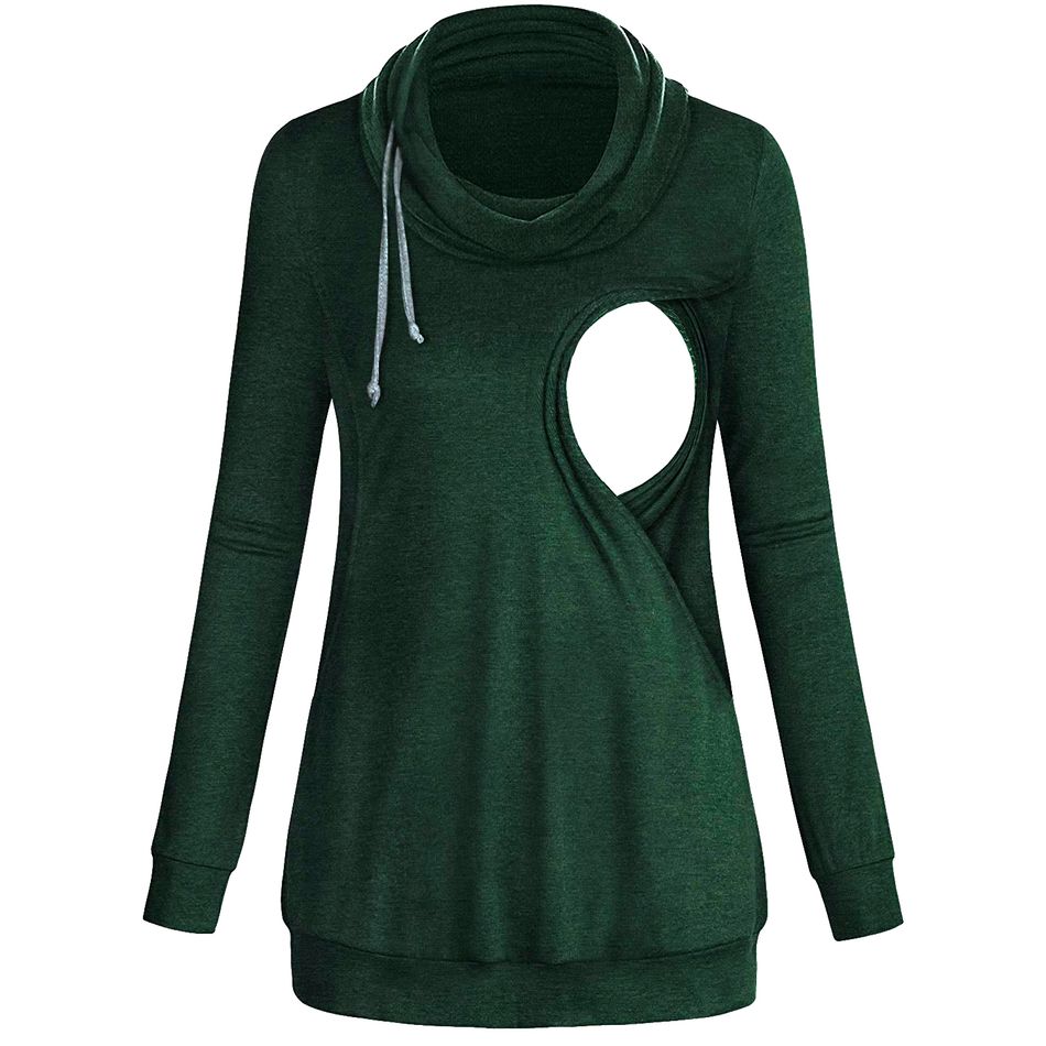 Casual Solid Long-sleeve Nursing Hoodie Dark Green big image 1