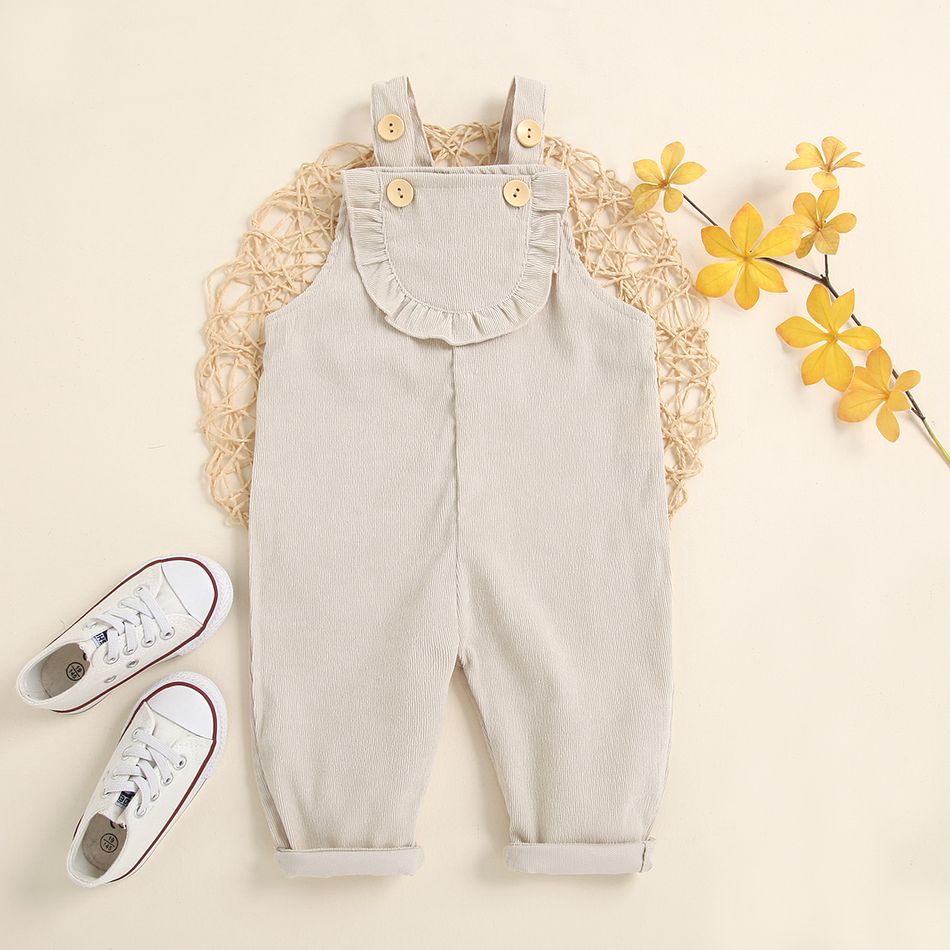 Solid Color Sleeveless Ribbed Baby Suspender Jumpsuit Pale Yellow big image 1