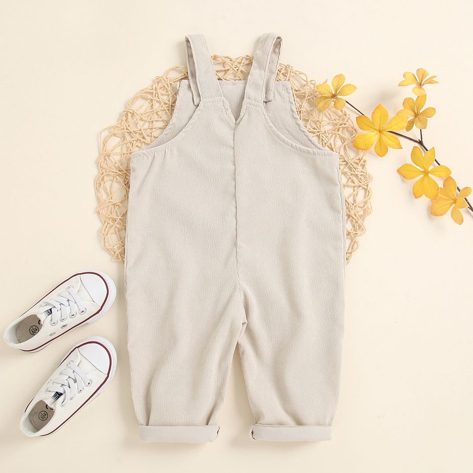 Solid Color Sleeveless Ribbed Baby Suspender Jumpsuit Pale Yellow big image 5