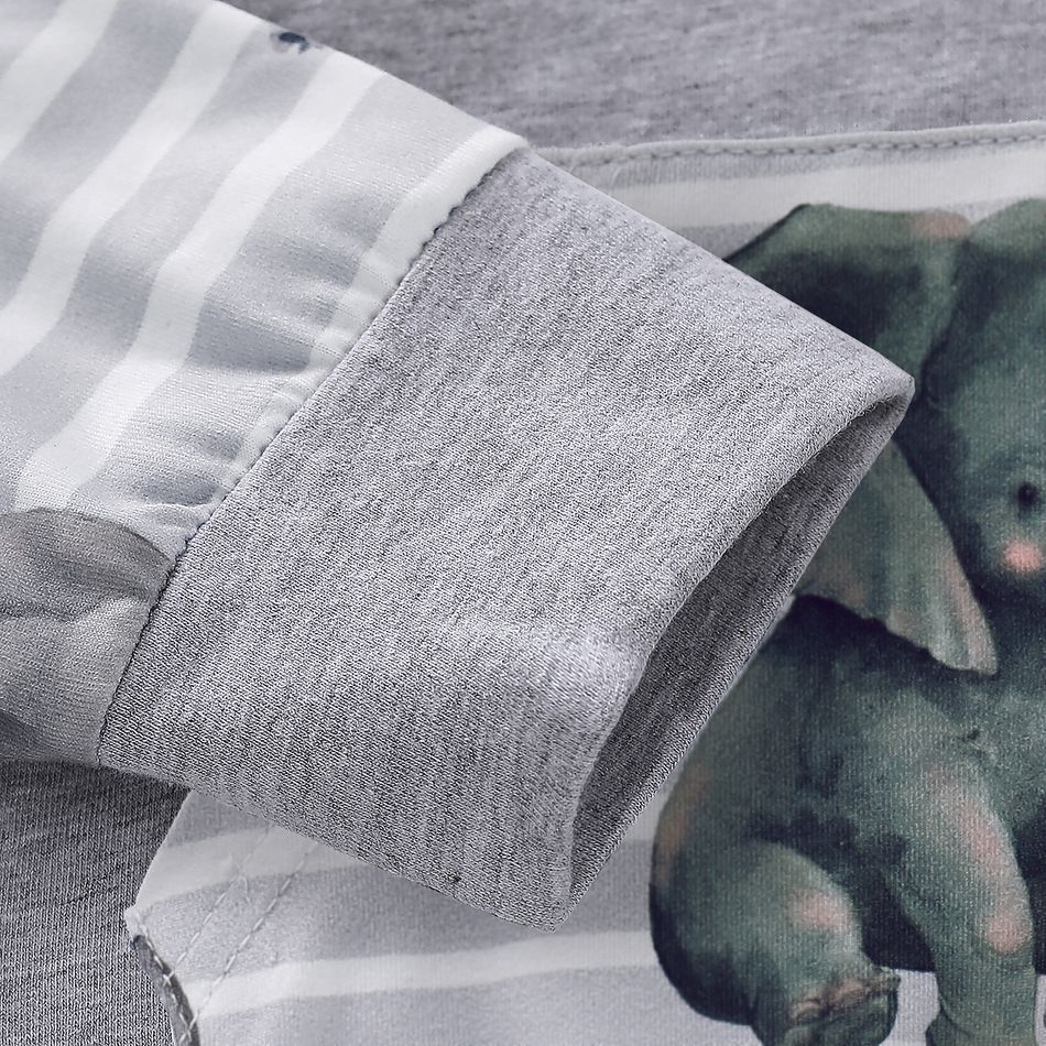 2pcs Stripe and Elephant Print Hooded Long-sleeve Baby Set Grey big image 5