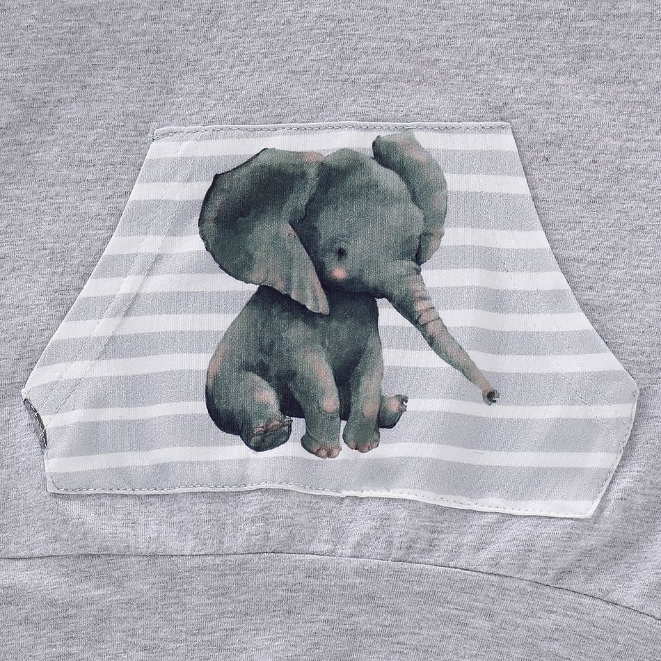 2pcs Stripe and Elephant Print Hooded Long-sleeve Baby Set Grey big image 4