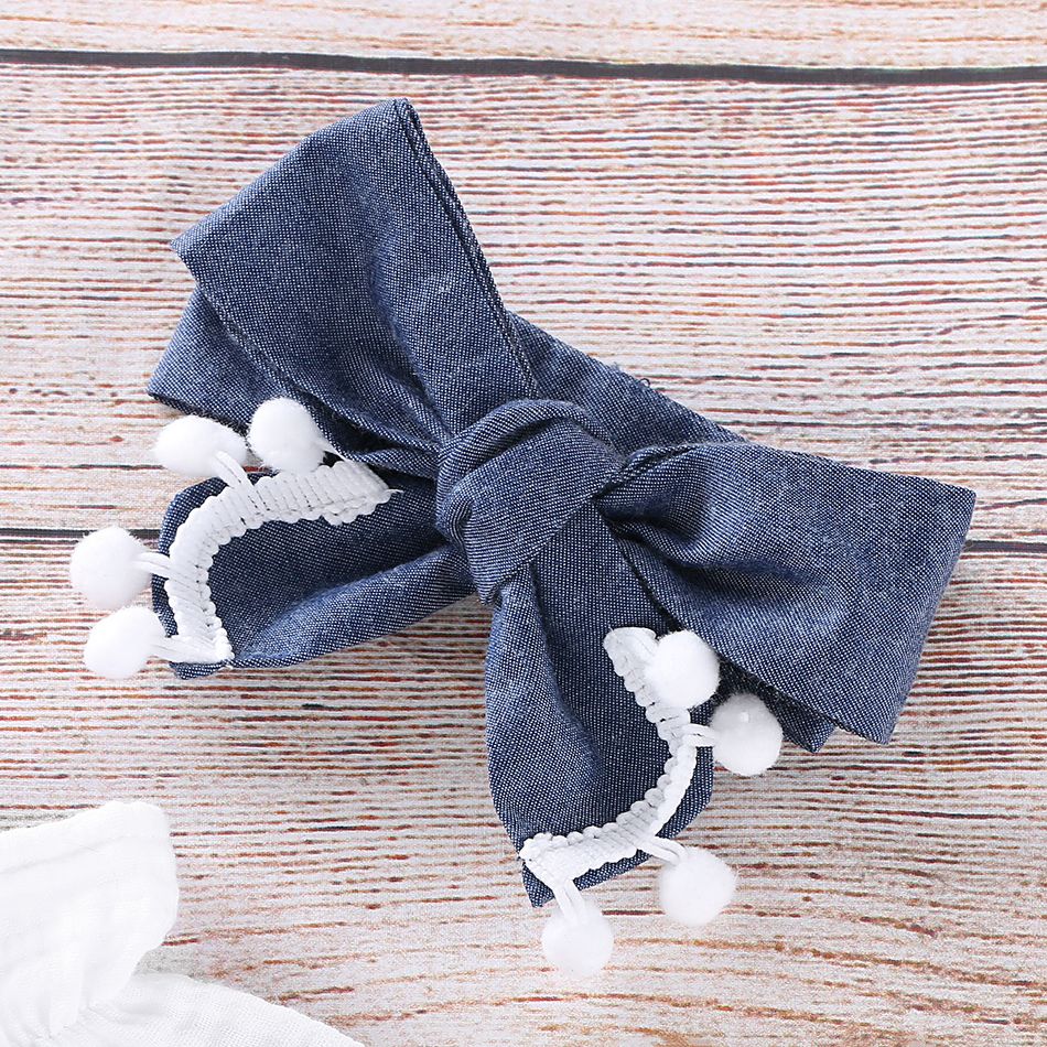 3pcs Baby Girl 95% Cotton Crepe Pompon Decor Flounced Collar Flutter-sleeve Set White big image 5