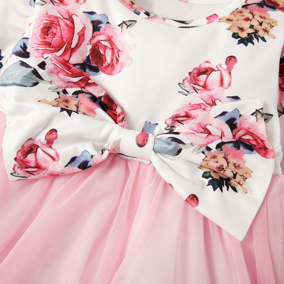 2pcs Floral Print Bowknot Decor Long-sleeve Pink Baby Set Pink